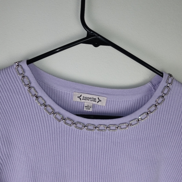 Nanette Lepore Jewelneck Ribbed Sweater Top Size L - Picture 3 of 14